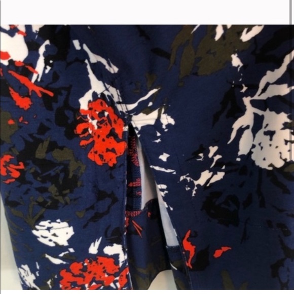 Lysse Palm High Waisted Stretch Navy Blue Orange Floral Pencil Skirt Medium - Picture 3 of 3